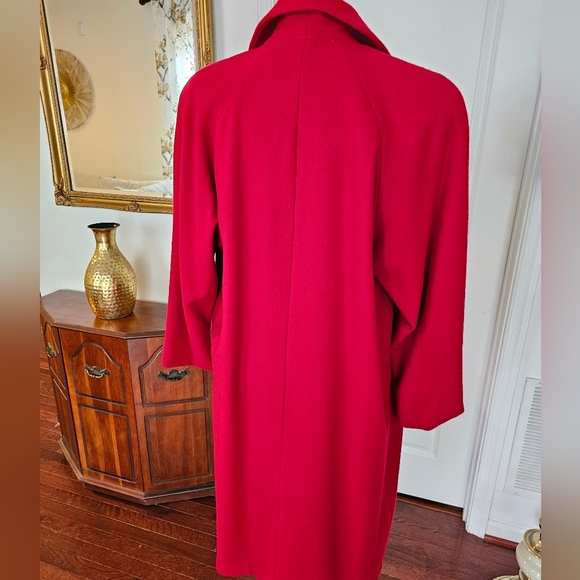 Rare Stephanie Mathews Dark Red 100% Wool Trench Coat Size 10P - Picture 9 of 13